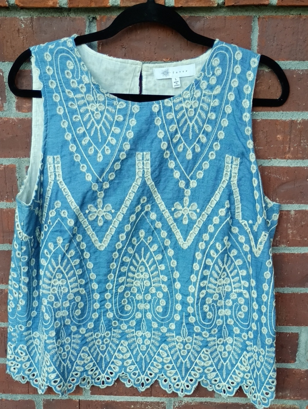 🇺🇸 Sale! 30% Off 3 Items Blue Embroidered Tunic with White Lace Trim